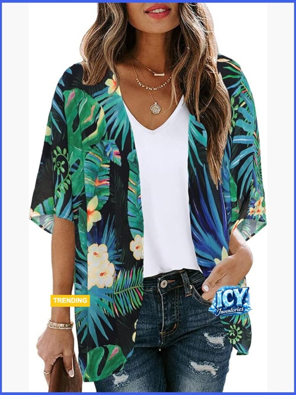 Floral Print Puff Sleeve Kimono Cardigan Chiffon Cover Up